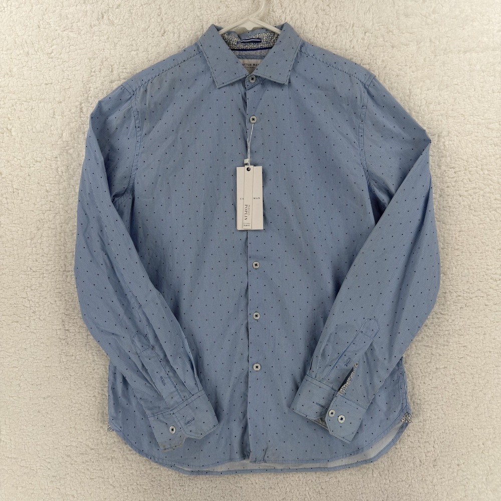 Cactus Man Shirt Mens Medium Blue Polka‎ Dot Ricky Singh Slim Fit Button Front